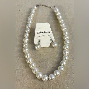 Elegant White Pearl Necklace and Earring Set